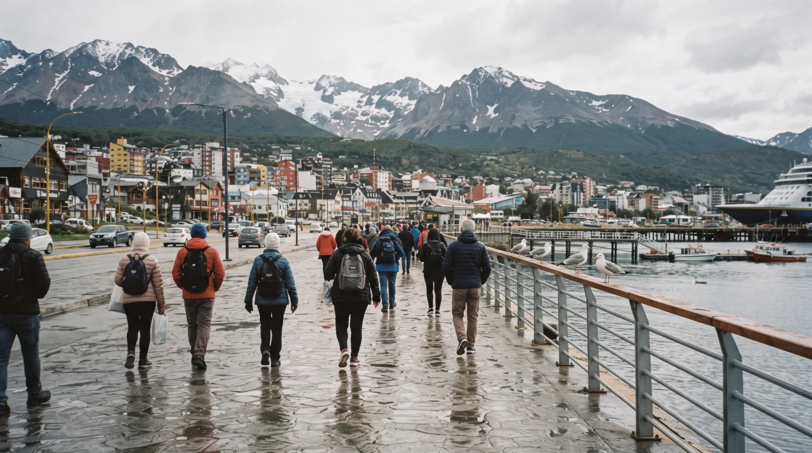 One day in Ushuaia planned hour by hour, with the port, the Beagle Channel and snow-dusted mountains framing the town