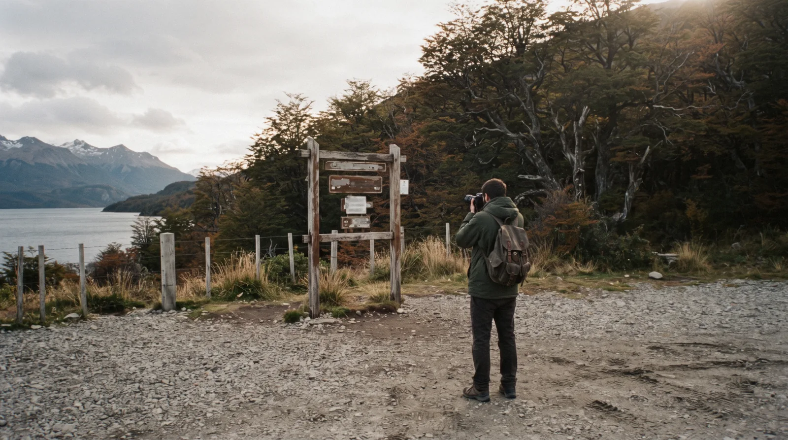A three-day itinerary view over Ushuaia with the Beagle Channel, the national park coast and the Martial mountains behind the town.