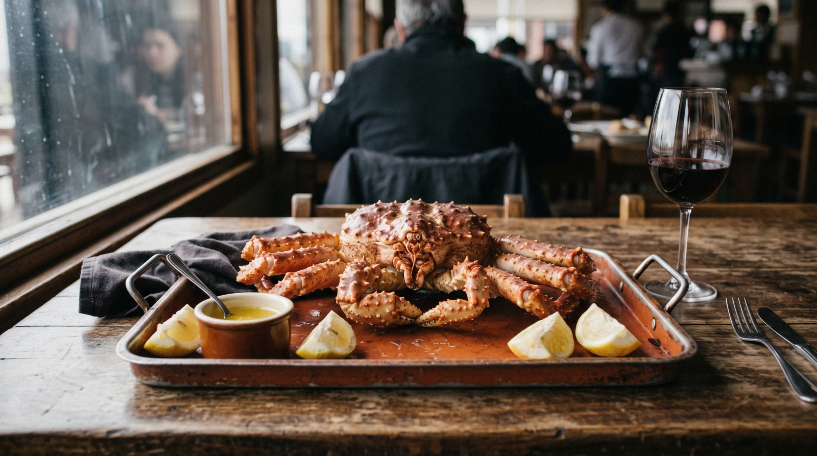 A cooked centolla king crab served on a plate in Ushuaia, the classic answer to what to eat in Ushuaia